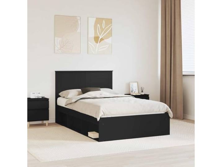Massives Kiefernholz Modernes Design Bettgestell Schwarz 120 x 190 cm Bettgestell Massives Kiefernholz Schwarz 120x190 cm Stabiler Lattenrost Modernes Doppelbett Holzrahmen