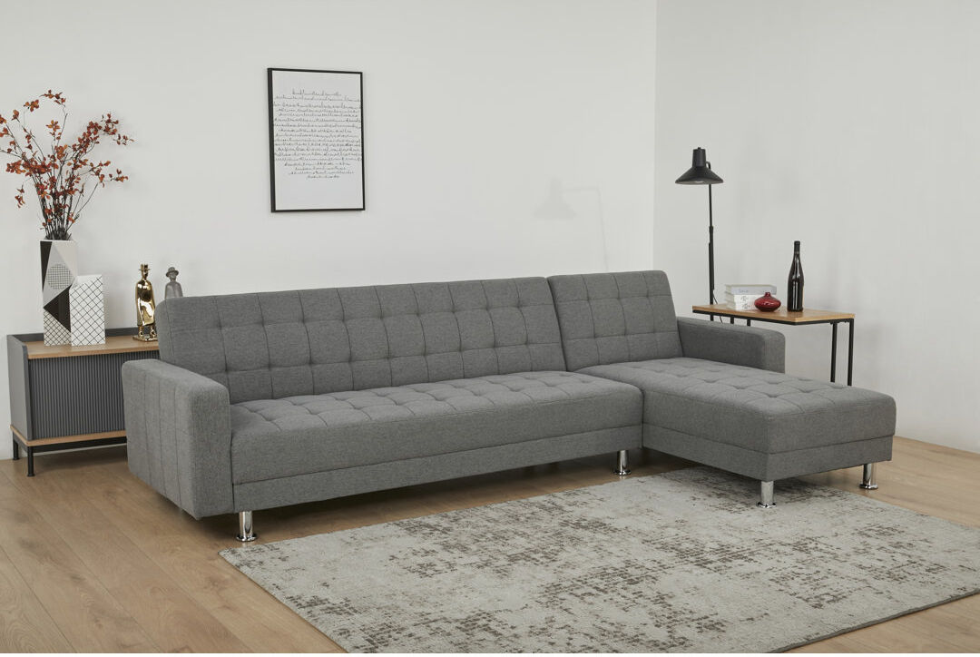 Zipcode Design Wycombe Sleeper Corner Sofa Peppered Grey 80cm H X 280cm W X 180cm D