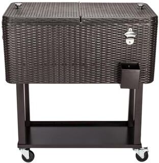 karlinc "34""Rattan Square Legs Cooler with Shelf 80QT"