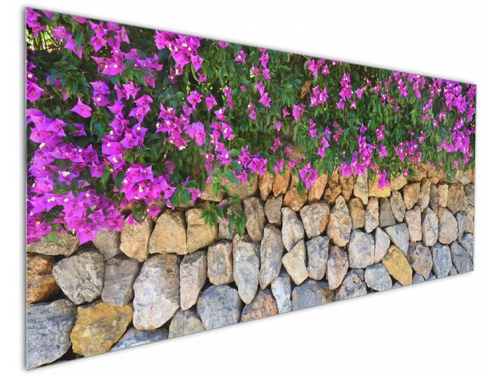 Wallario Küchenrückwand Mauer mit pinken Blüten, (1-tlg)