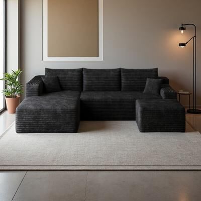 "95"" Plush Corduroy Cloud U-Shape Modular Sectional Sofa with Deep Seat, and No Assembly Required."
