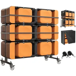 VEVOR Klappstuhlwagen für 42 Stühle & 12 Klapptische mit 363kg Tragkraft, Stuhlkarre zur Lagerung & Transport für Veranstaltung, Kohlenstoffstahl, Feststellbare Lenkrollen, Wasserschutzhülle, Schwarz