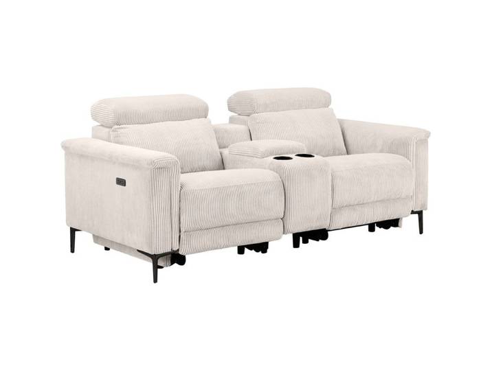 Lund-double Fauteuil à Bascule Électrique En Velours Côtelé Crème