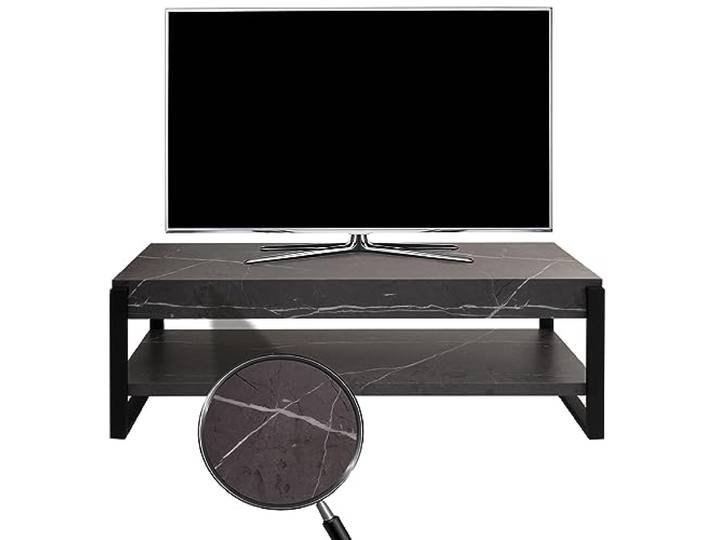 Mendler TV-Rack HWC-L53 Metall 42x120x44cm - Marmor-Optik grau Fernsehtisch, Lowboard, TV-Tisch