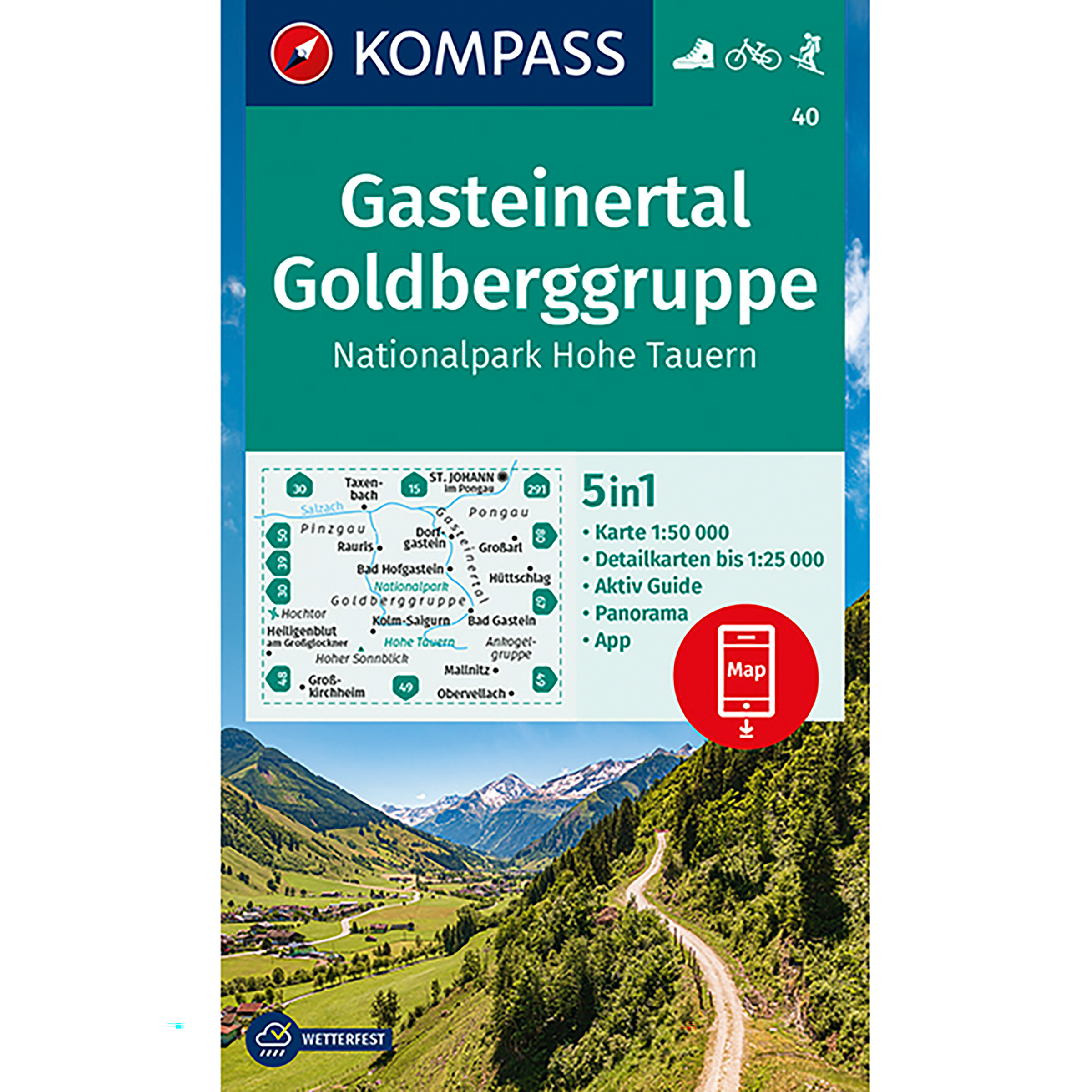 Kompass Verlag WK 40 Gasteiner Tal - Goldberggruppe Topografische Karten tuerkis