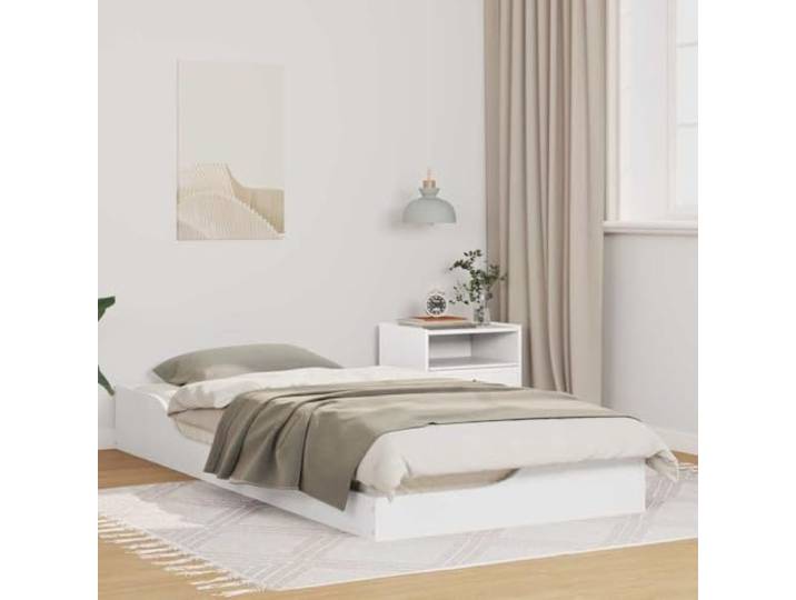 RJPLMFV Bettgestell, Weiß, 90 x 200 cm, massives Kiefernholz Mit Schubladen zur Aufbewahrung, Nachttisch, niedriges Design, inklusive Lattenrosten, für Erwachsene