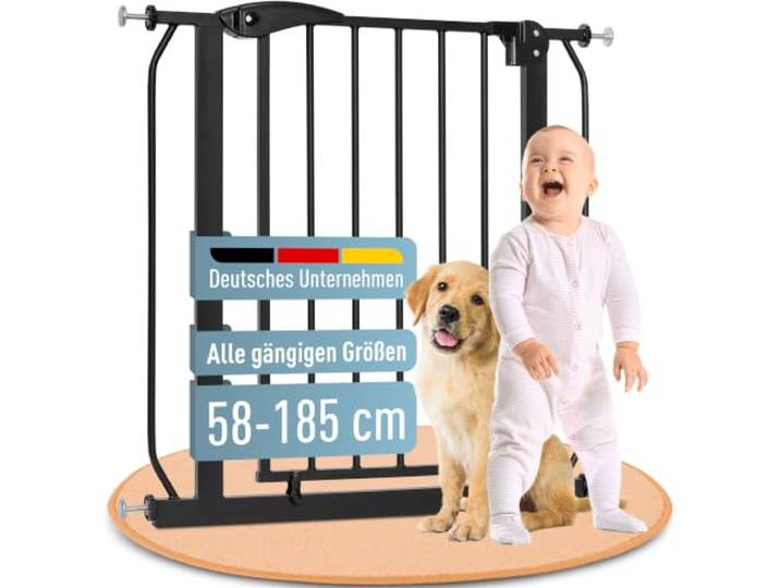 ib style Treppenschutzgitter Berrin 58-185 cm, Türschutzgitter für Babys, Ohne Bohren, Klemmgitter, Schwarz (157-165 cm)
