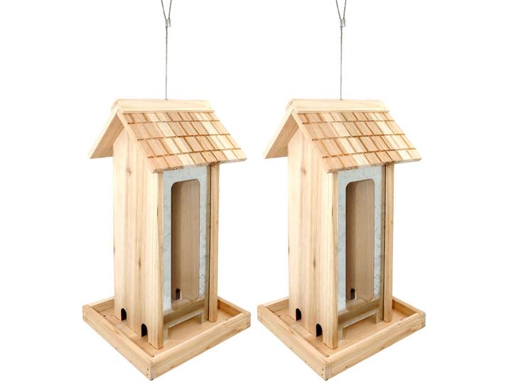 2er-Set XL-Vogelhaus aus Tannenholz zum Aufhängen