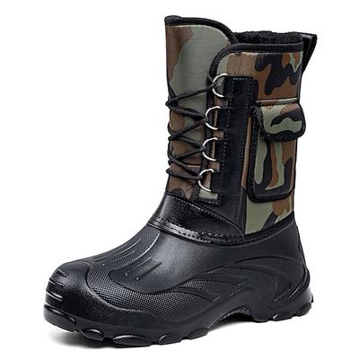 Schwarze Schneestiefel aus Kunstleder für Herren mit Camouflage-Detail – robust und stylisch für Winterabenteuer und Weihnachtsferien
