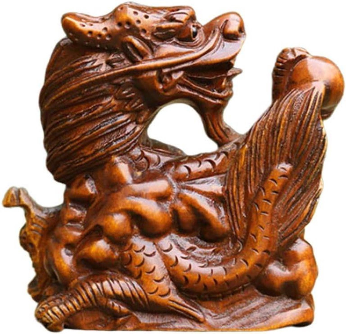 Handgesneden Boxwood Draak Houten Beeldje Zodiac Decoratie voor Feng Shui