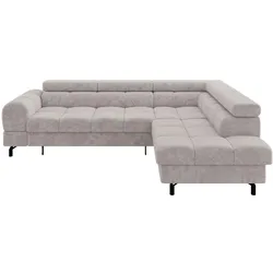 ECKSOFA mit Schlaffunktion Ottomane Rechts LUMA-L 272x203x70 Hellgrau Velours