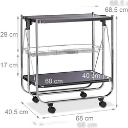 Helloshop26 - Klappbarer Küchenwagen mit Rollen 2 Ebenen schwarzes Metall 13_0000890_2