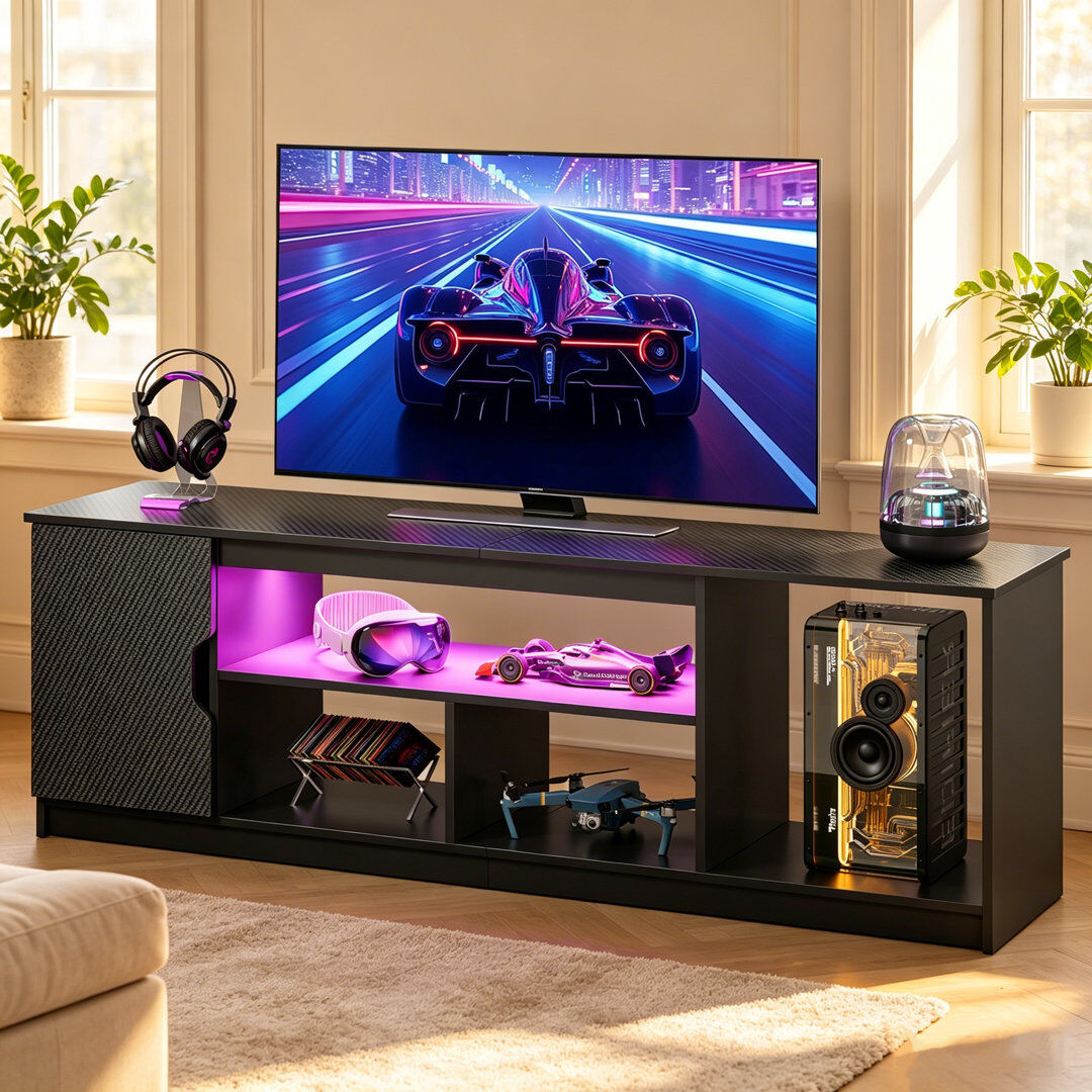 Metro 160cm LED TV Stand for TVs up to 70", Gaming Entertainment Center with PS5 Storage Black 75"