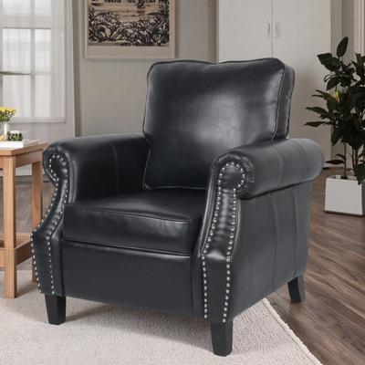 "37"" PU Leather Club Chair with Rolled Armrests and Nailhead Trim and Faux Leather Upholstery"