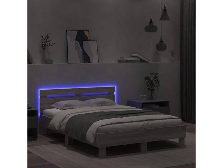 Lit 120x190 cm Lit simple VIDAXL Cadre de lit MODERNE avec LED sans matelas sonoma gris L8567