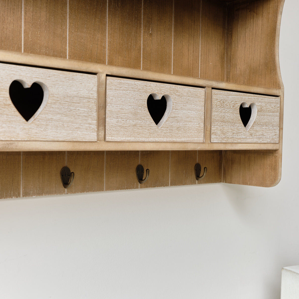 Large Rustic Wooden Wall Shelving Unit with Heart Drawers & Storage Hooks Material: Home Decor & Accessories/Shelves & Storage