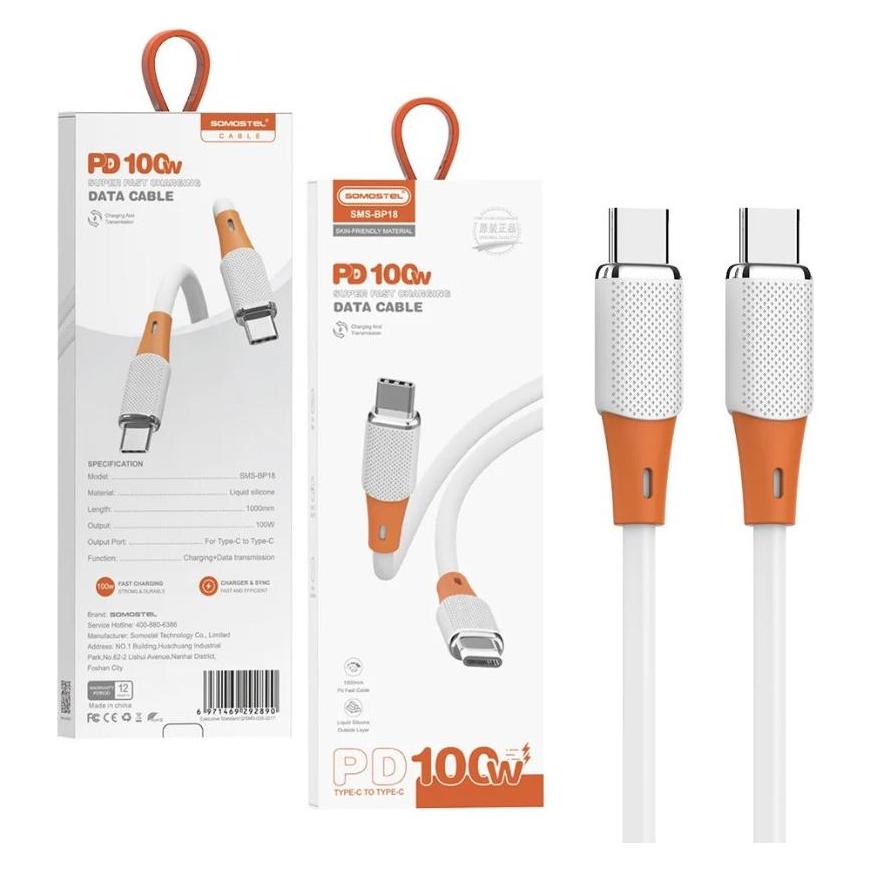 NoName SOMSOTEL SILIKONKABEL USB TYP C - TYP C 100 W WEISS 1 M SMS-BP18 (1 m, 100 W) (60441957)