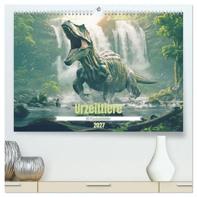 Urzeittiere - KI-Fantasiebilder (hochwertiger Premium Wandkalender 2027 DIN A2 quer), Kunstdruck in Hochglanz