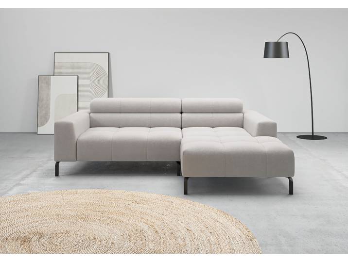 Ecksofa, 100% Polyester, Light Grau, 223×179 cm, Kopfteilverstellung, Modern, Home Affaire