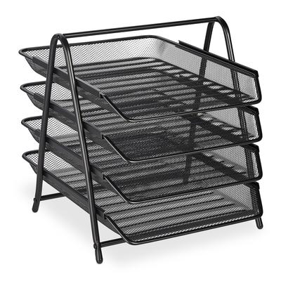 Relaxdays Dokumentenablage, 4 Fächer, Mesh-Metall, Briefablage für A4, HxBxT: 32,5 x 30 x 35,5 cm, Ablagesystem, schwarz