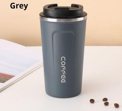 Uplifted Trends Stainless Steel Insulated Coffee Mug Portable Tumbler Keeps Drinks Hot & Cold Car Thermal Cup For Travel Office & O grey 380ml