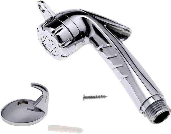 Allecto Compacte douchekop voor kamperen met stopfunctie, Handdouche en Bidet, Chrome, 1/2 inch, ABS-kunststof
