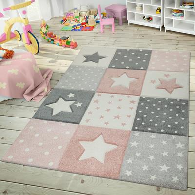 Paco Home Kids Rug for Nursery Checkered with Stars in Pastel Colors