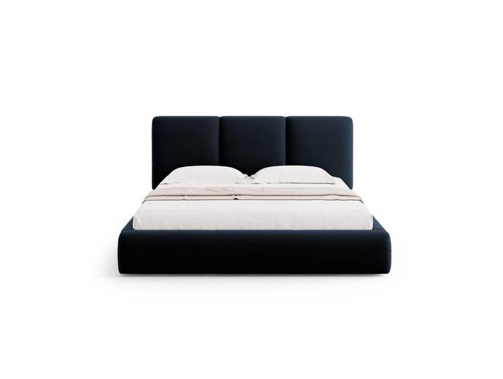 Cosmopolitan Design Bett mit Bettkasten und Kopfteil Nicolas aus Samt dunkelblau 180x200cm, Dunkelblau, 180x200 cm, Schlafzimmer, Betten, Polsterbetten