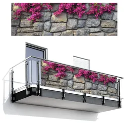 BALKON-SICHTSCHUTZ Bougainvillea - Steinmauer - Rosa Windschutz 300x95 cm