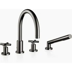 Dornbracht TARA Wannen-Vierlochbatterie für Wannenrand- bzw. Fliesenrandmontage, automatische Umstellung Wanne/Brause, Ausladung 220mm, 27512892-19, Farbe: Dark Chrome
