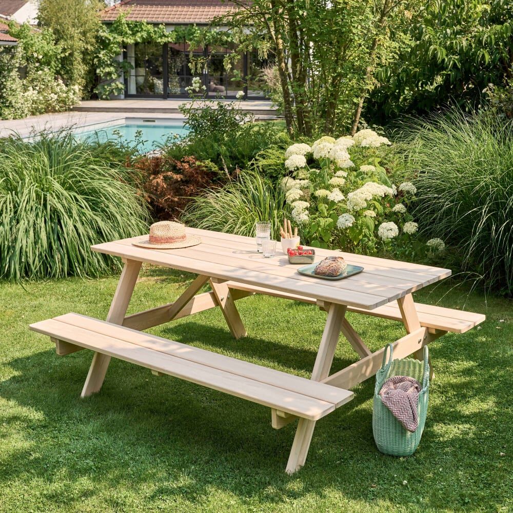 Oviala Table de pique nique en bois marron Marron 183x73x153cm