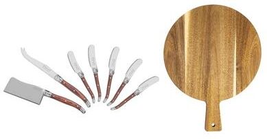 French Home Laguiole Cheese Knives and Spreaders with Pakkawood Handles and Serving Board