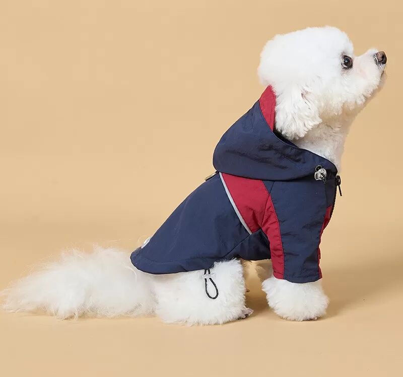 INF Marineblauer Winterhundemantel: Verdickte, warme, wasserdichte, winddichte Outdoor-Jacke mit Kapuze für Haustiere XXL