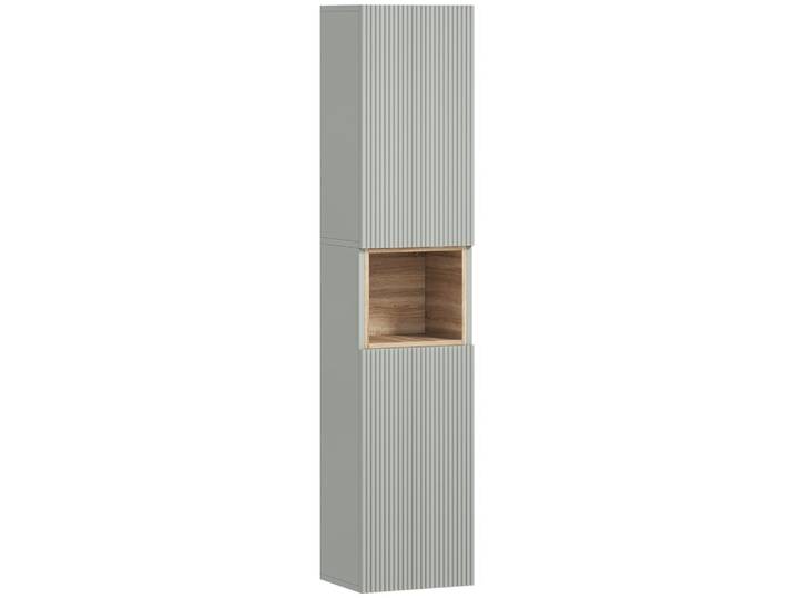 Meuble colonne salle de bain 2 portes étagères réglables mdf vert