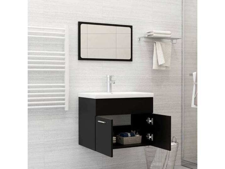 Ensembles Armoires de salle de bain - montage simplifié - Noir Aggloméré 60x38.5x46 cm L5453