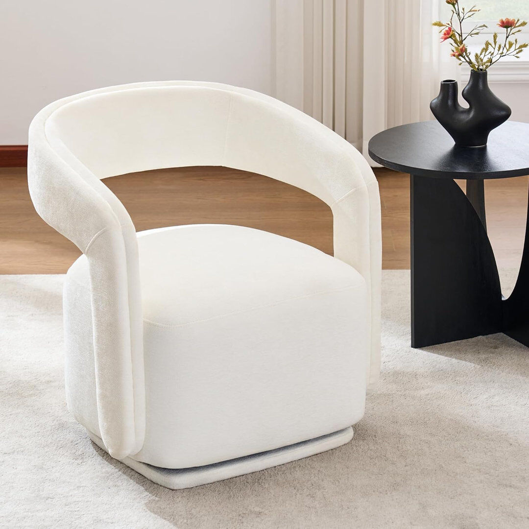 Brayden Studio Upholstered Chenille Swivel Armchair White 74cm H X 65.5cm W X 70cm D