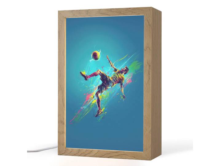 OnlyWow Nachttischlampe - Fußballer - Farbspritzer - Farbenfroh - Ball - 20x30 cm, Blau, Holzwerkstoff, Rechteckig, LED integriert, 20x30x8 cm, Lampen & Leuchten, Innenbeleuchtung, Nachtlicht