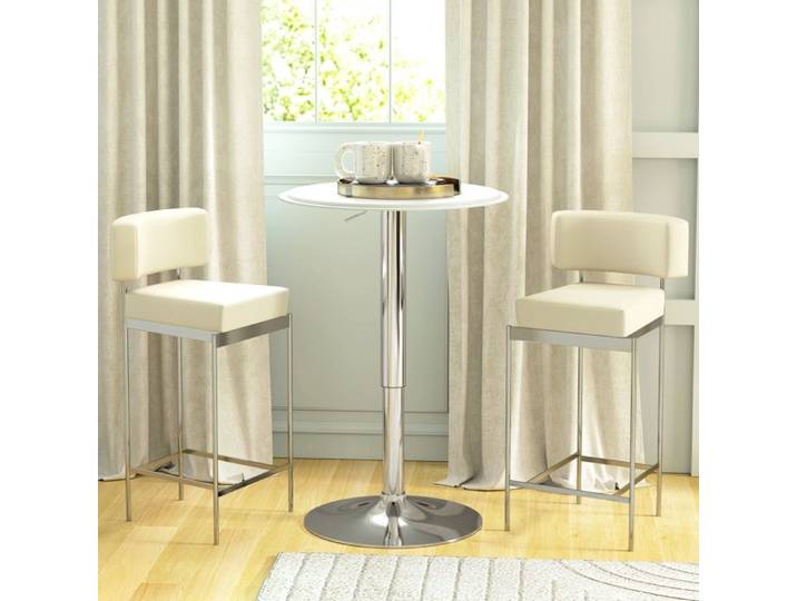 Table de Bar Table Bistro Mange-debout Hauteur réglable 67-93 cm Ø 63 cm Plateau pivotant 360° métal chromé PU blanc