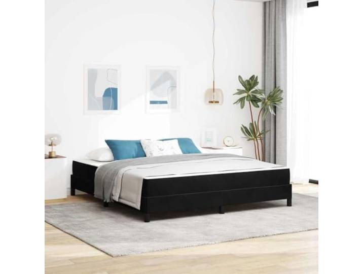 KTHLBRH Doppelbett Stoff Schwarz 180 x 200 cm Mit Federkernmatratze, Holzrahmen und mittlerer Härte, maximale Belastung 280 kg
