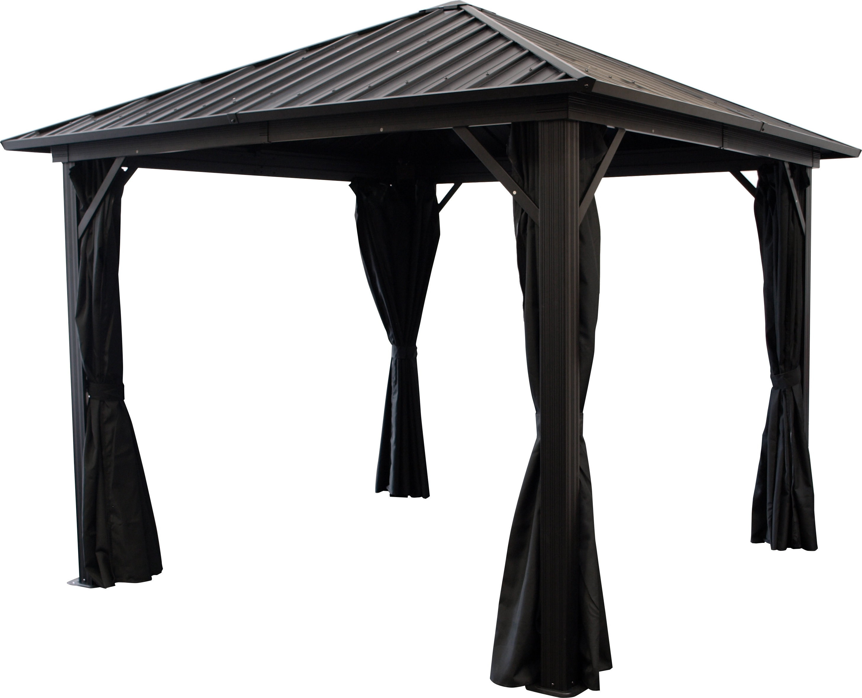 DEGAMO Gartenpavillon Pavillon Alupavillon NOVARA 3x3 Meter, Aluminium schwarz, Dach aus verzinktem Metall