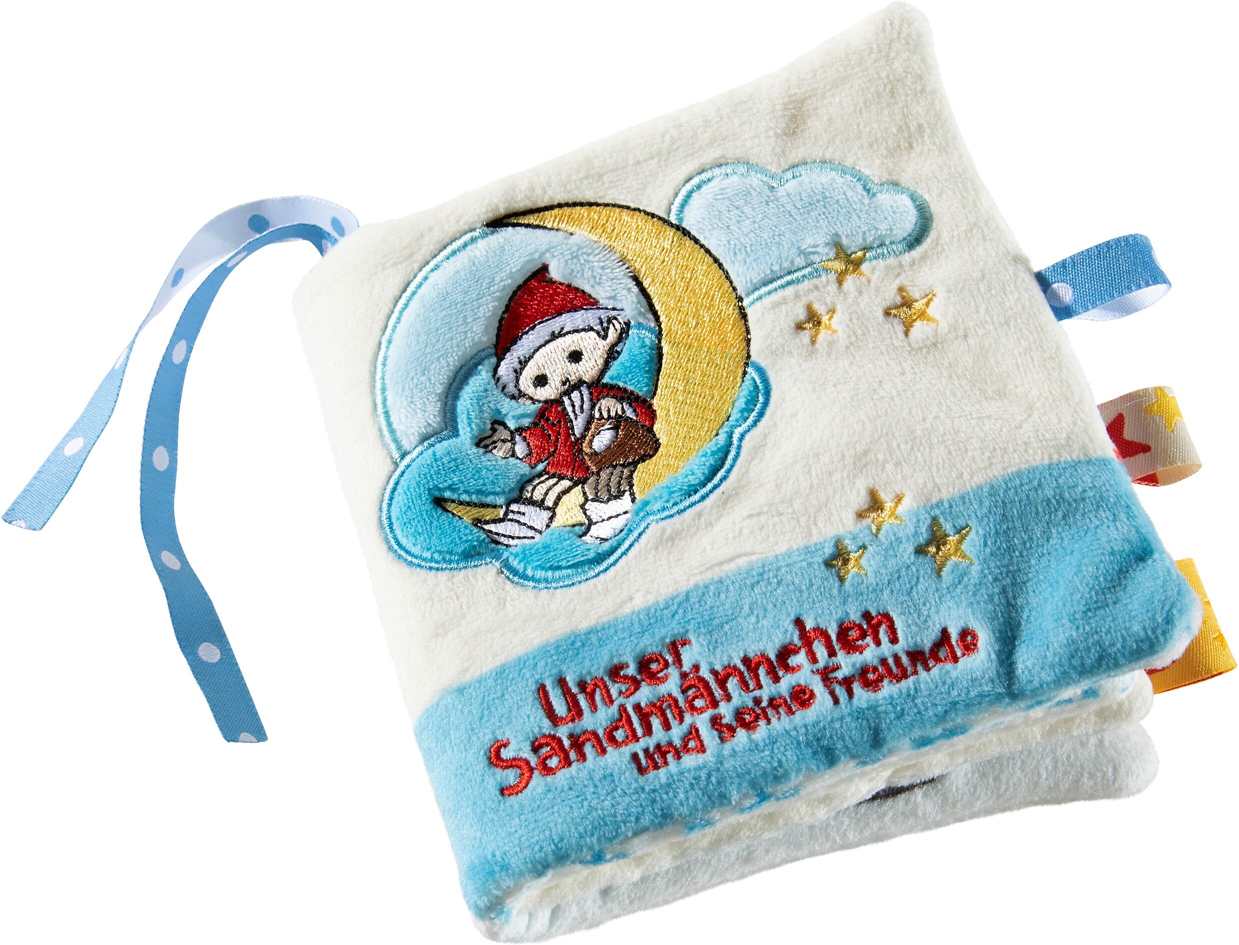Greifspielzeug HEUNEC "Stoffbuch Sandmann", bunt, Greifspielzeug, KinderB:12cm H:12cm L:12cm, Plüsch, Greifspielzeug, mit Bändchen zur Befestigung an Kinderwagen, Babyschale oder Bett, B:12cm H:12cm L:12cm