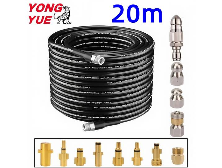 20 mètres 5800psi tuyau de nettoyage d'eau d'égout Kit de nettoyage de tuyaux Buse de nettoyage haute pression pour Karcher Bosch Nilfisk Lavor