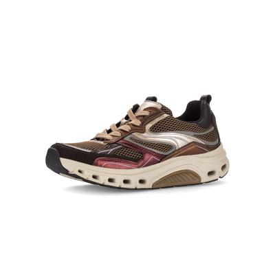 Keilsneaker GABOR, Damen, Gr. 38,5, Textil, braun (braun kombiniert), Glattleder, Textil, Ziegenveloursleder, Schuhe, Schnürer, Halbschuh, Freizeitschuh mit modischen Besätzen