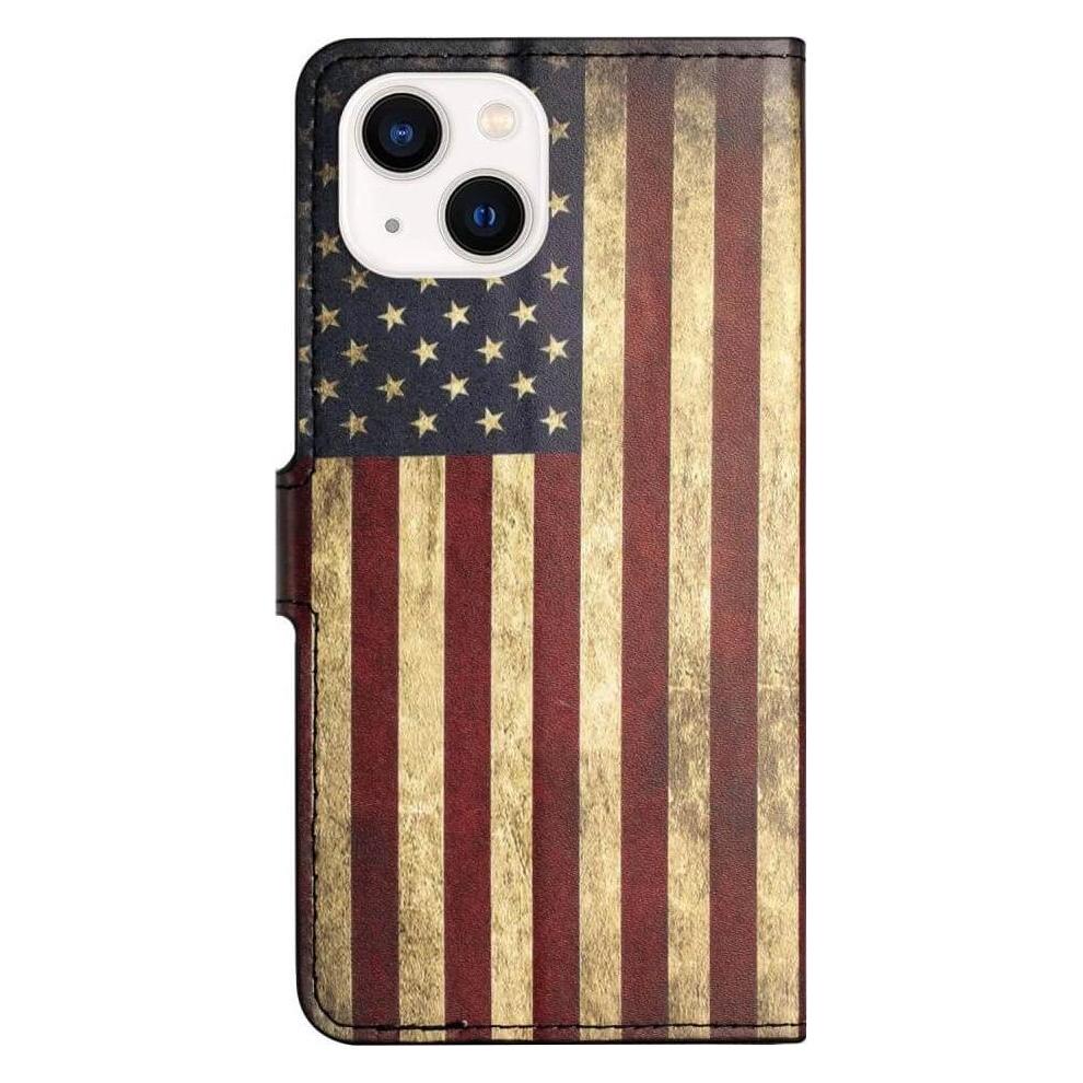 Cover-Discount iPhone 14 Plus - Leder Etui Hülle USA Amerika Flagge (Apple iPhone 14 Plus) (660107413J)