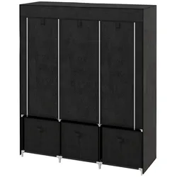 STILVORA Stoffschrank Faltschrank 125x43x163 cm Schwarz mit 2 Kleiderstangen 5 Regalböden 3 Stoffschubladen Reißverschluss Staubschutz