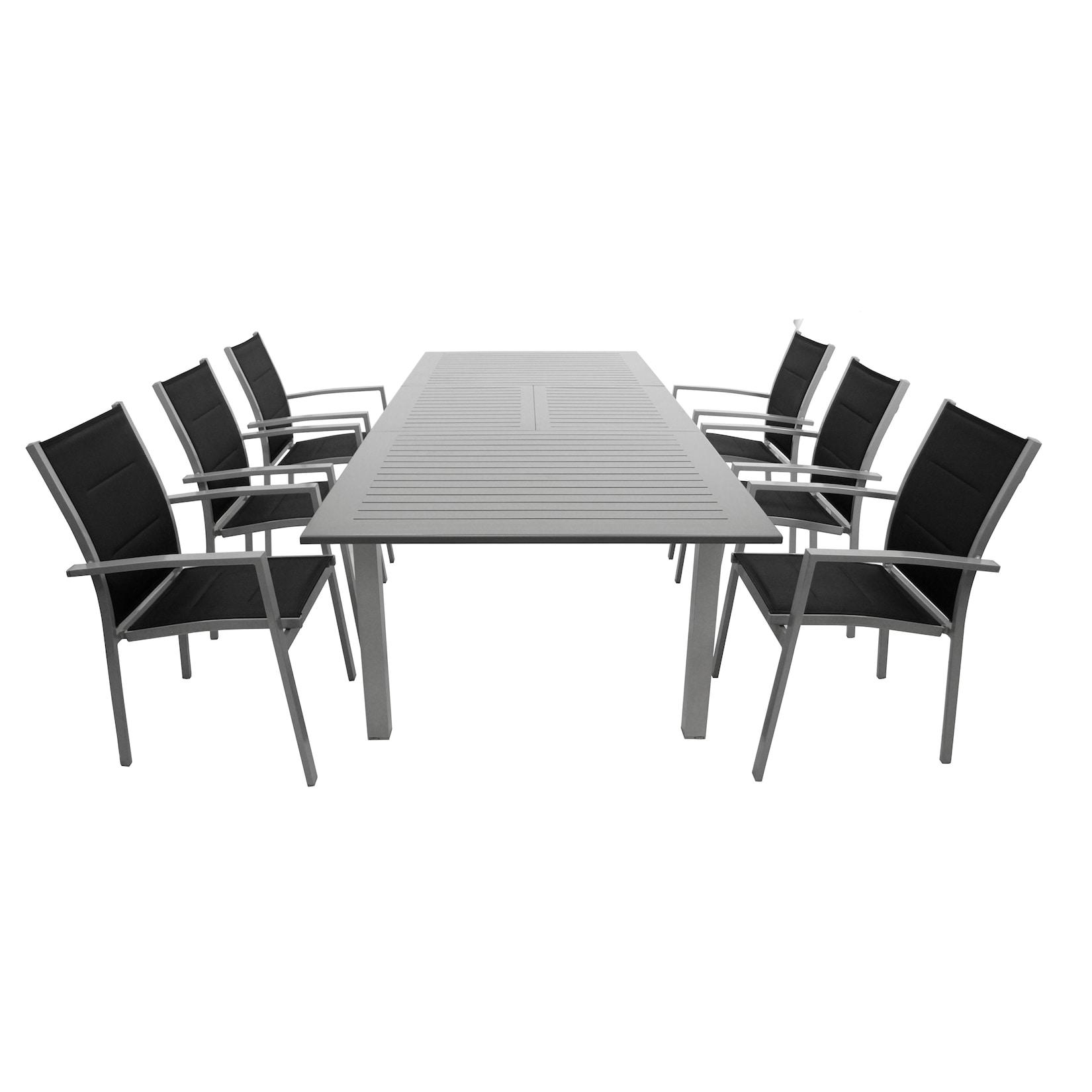 Garnitur BAJAZZO 7-teilig, Aluminium silbergrau + Kunstgewebe schwarz
