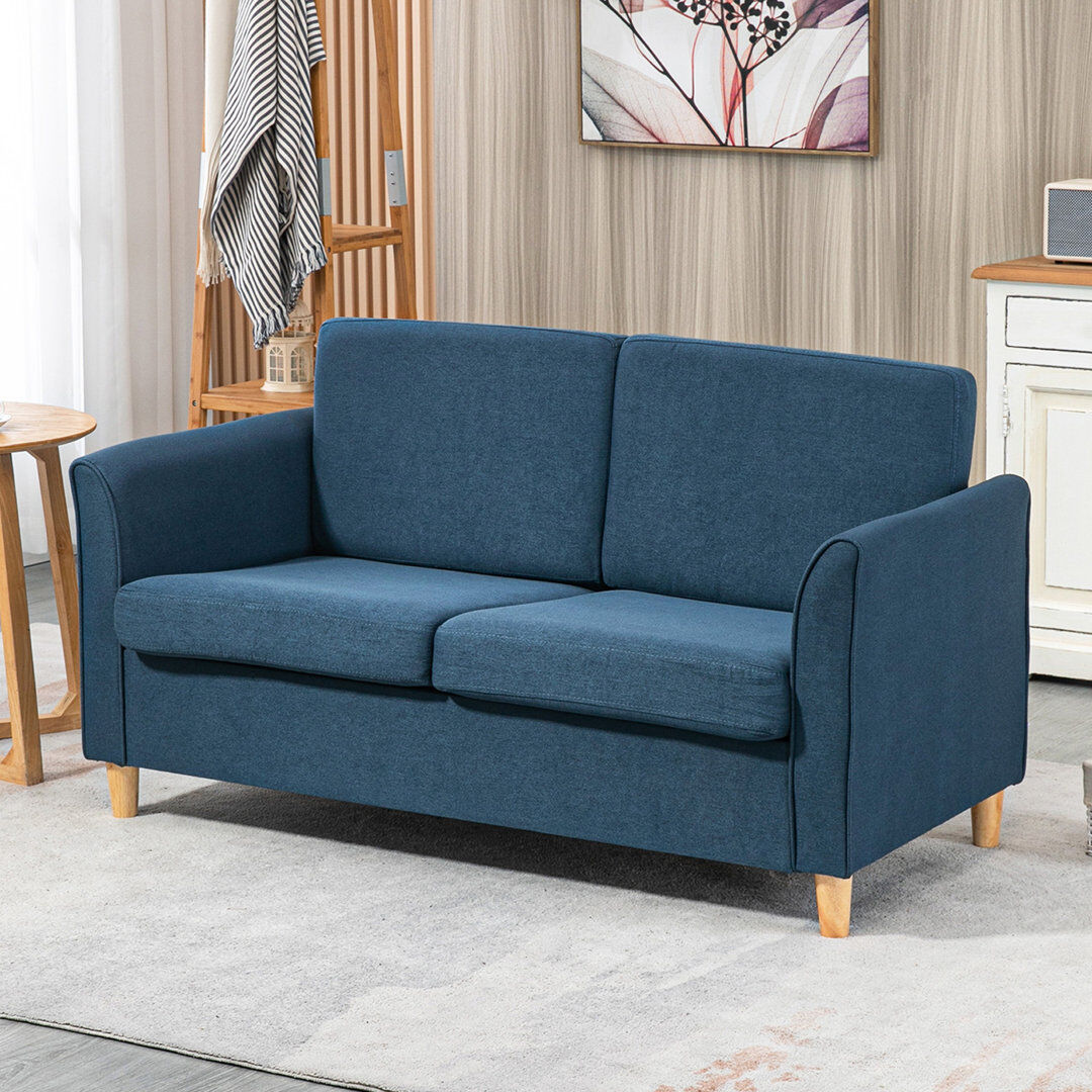 17 Stories HOMCOM Double Seat Sofa Linen Upholstery Loveseat Couch w/ Armrests Blue 78cm H X 141cm W X 70cm D