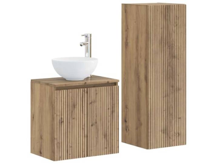 PUGYNBK Badezimmermöbel-Set, 2-teilig, Eiche Artisan Robustes Holz, verstellbare Einlegeböden, Wandmontage, Wendetüren, inklusive Werkzeug