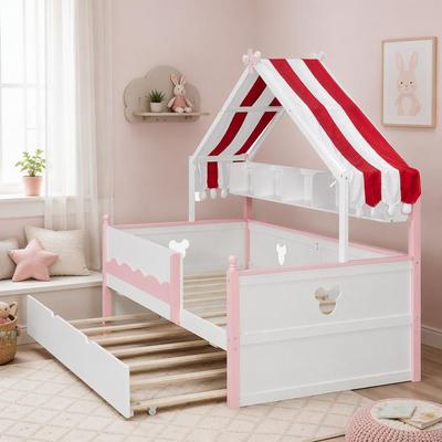 Twin Size House-Shaped Daybed with Built-In Bookshelf