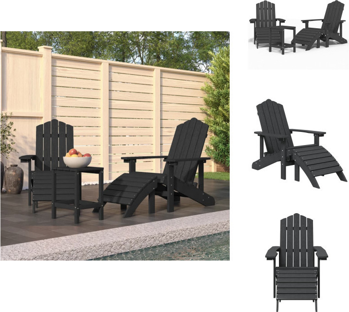 vidaXL Adirondack-Gartenstühle mit Hocker & Tisch HDPE Anthrazit - Gartenstühle